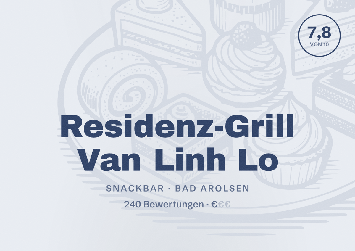 Illustriertes Poster von Residenz-Grill Van Linh Lo, Snackbar in Bad Arolsen: Bewertung 7,8 von 10 aus 240 Bewertungen, Preisniveau €