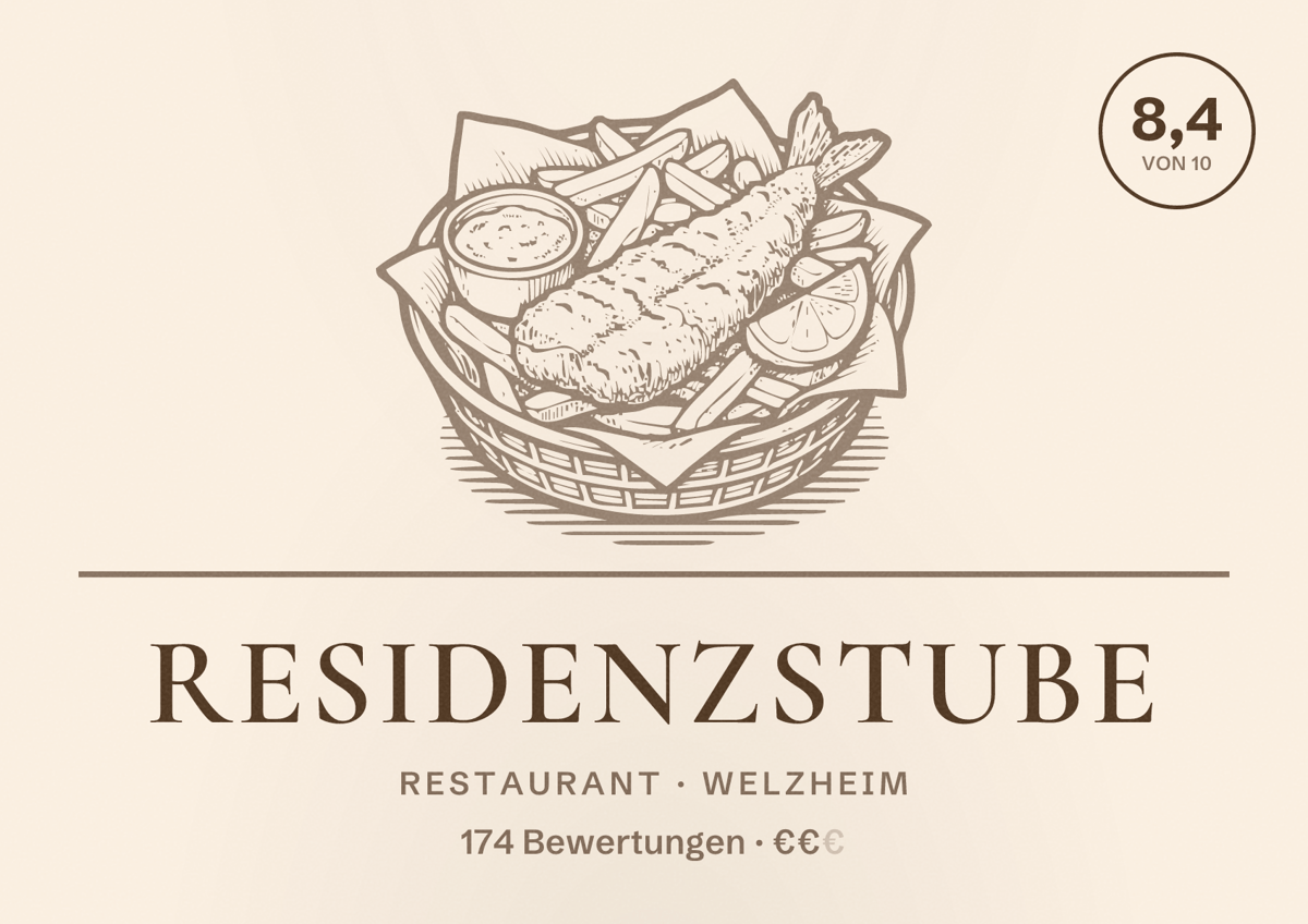 Illustriertes Poster von Residenzstube, Restaurant in Welzheim: Bewertung 8,4 von 10 aus 174 Bewertungen, Preisniveau €€