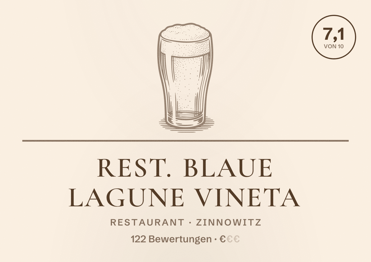 Illustriertes Poster von Rest. Blaue Lagune Vineta, Restaurant in Zinnowitz: Bewertung 7,1 von 10 aus 122 Bewertungen, Preisniveau €