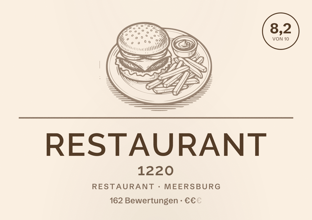 Illustriertes Poster von Restaurant 1220, Restaurant in Meersburg: Bewertung 8,2 von 10 aus 162 Bewertungen, Preisniveau €€