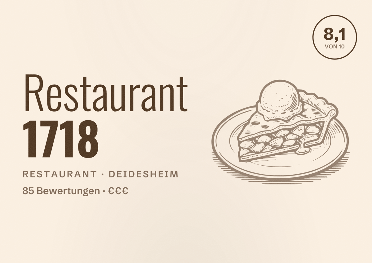 Illustriertes Poster von Restaurant 1718, Restaurant in Deidesheim: Bewertung 8,1 von 10 aus 85 Bewertungen, Preisniveau €€€