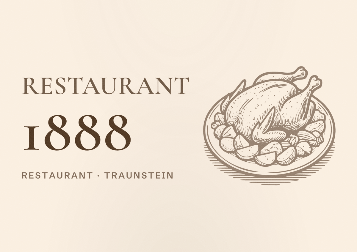 Illustriertes Poster von Restaurant 1888, Restaurant in Traunstein