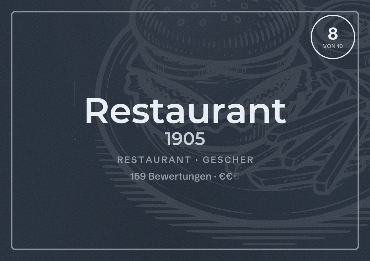 Illustriertes Poster von Restaurant 1905, Restaurant in Gescher: Bewertung 8 von 10 aus 159 Bewertungen, Preisniveau €€