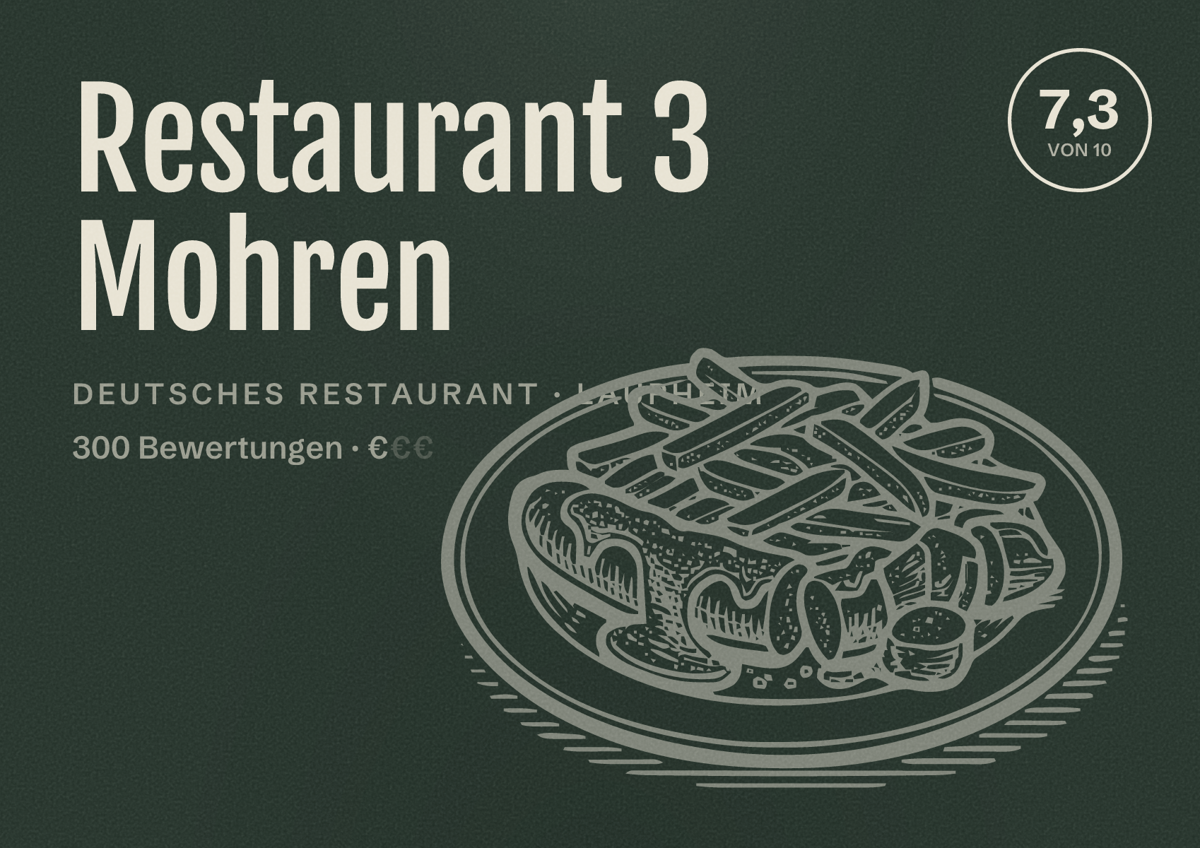 Illustriertes Poster von Restaurant 3 Mohren, Deutsches Restaurant in Laupheim: Bewertung 7,3 von 10 aus 300 Bewertungen, Preisniveau €