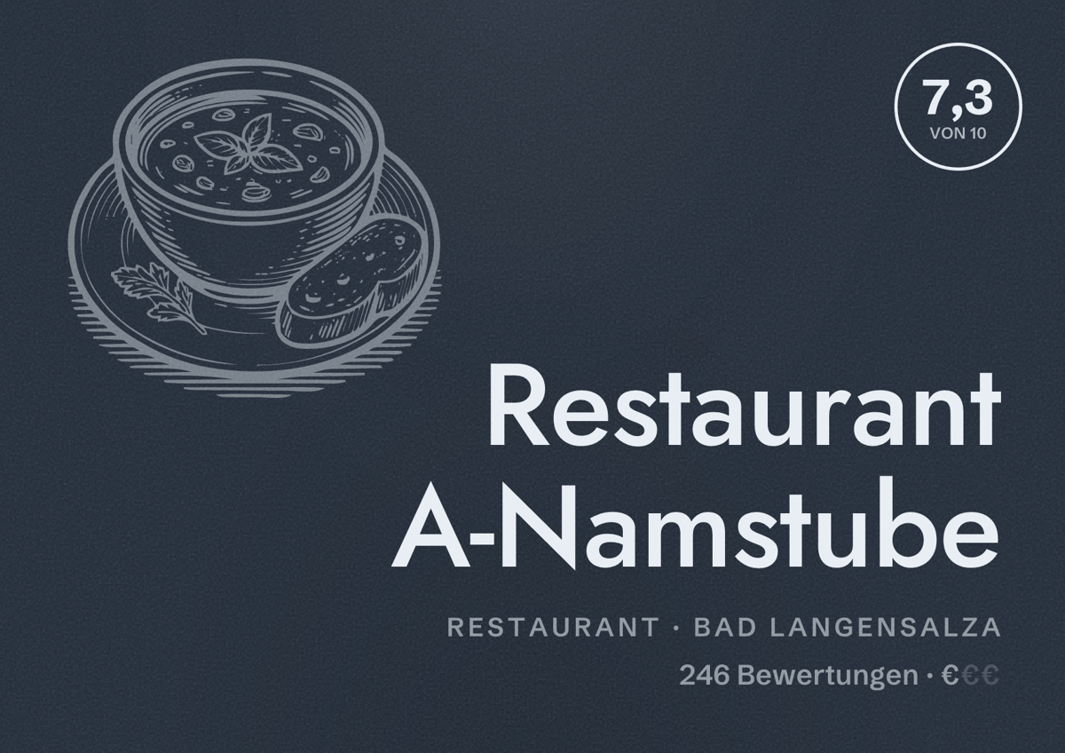 Illustriertes Poster von Restaurant A-Namstube, Restaurant in Bad Langensalza: Bewertung 7,3 von 10 aus 246 Bewertungen, Preisniveau €