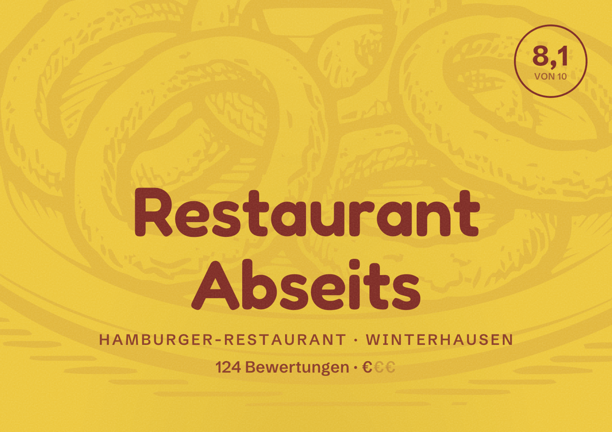Illustriertes Poster von Restaurant Abseits, Hamburger-Restaurant in Winterhausen: Bewertung 8,1 von 10 aus 124 Bewertungen, Preisniveau €