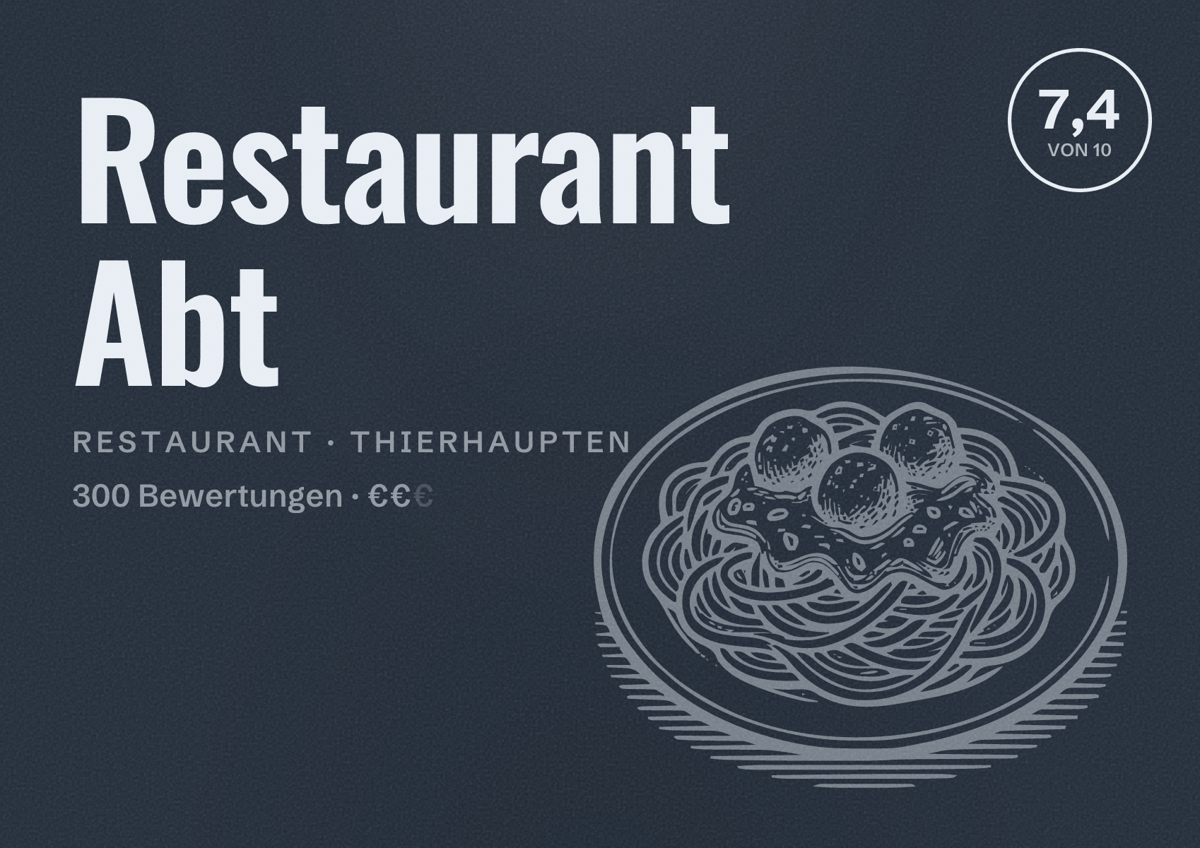 Illustriertes Poster von Restaurant Abt, Restaurant in Thierhaupten: Bewertung 7,4 von 10 aus 300 Bewertungen, Preisniveau €€