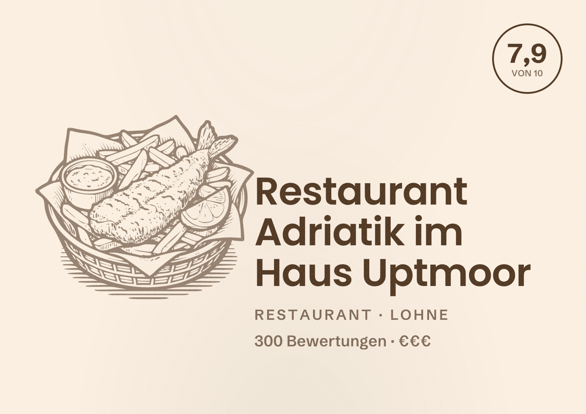 Illustriertes Poster von Restaurant Adriatik im Haus Uptmoor, Restaurant in Lohne: Bewertung 7,9 von 10 aus 300 Bewertungen, Preisniveau €€€