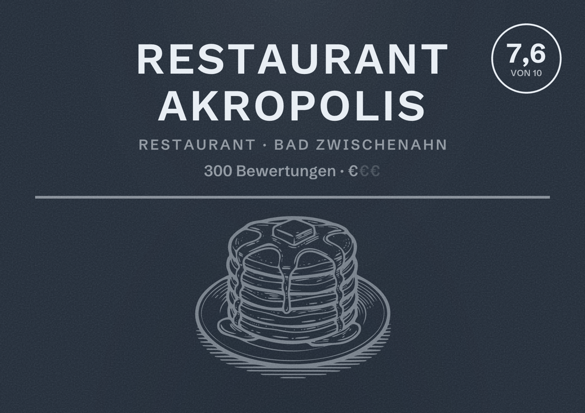 Illustriertes Poster von Restaurant Akropolis, Restaurant in Bad Zwischenahn: Bewertung 7,6 von 10 aus 300 Bewertungen, Preisniveau €