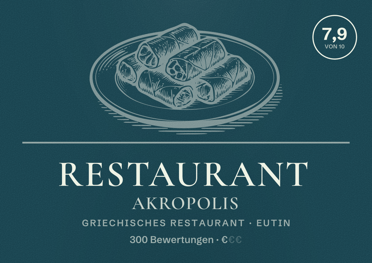 Illustriertes Poster von Restaurant Akropolis, Griechisches Restaurant in Eutin: Bewertung 7,9 von 10 aus 300 Bewertungen, Preisniveau €