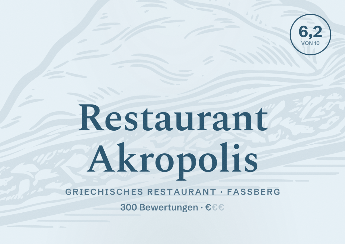 Illustriertes Poster von Restaurant Akropolis, Griechisches Restaurant in Faßberg: Bewertung 6,2 von 10 aus 300 Bewertungen, Preisniveau €