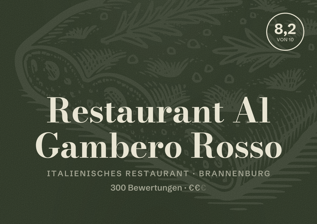 Illustriertes Poster von Restaurant Al Gambero Rosso, Italienisches Restaurant in Brannenburg: Bewertung 8,2 von 10 aus 300 Bewertungen, Preisniveau €€