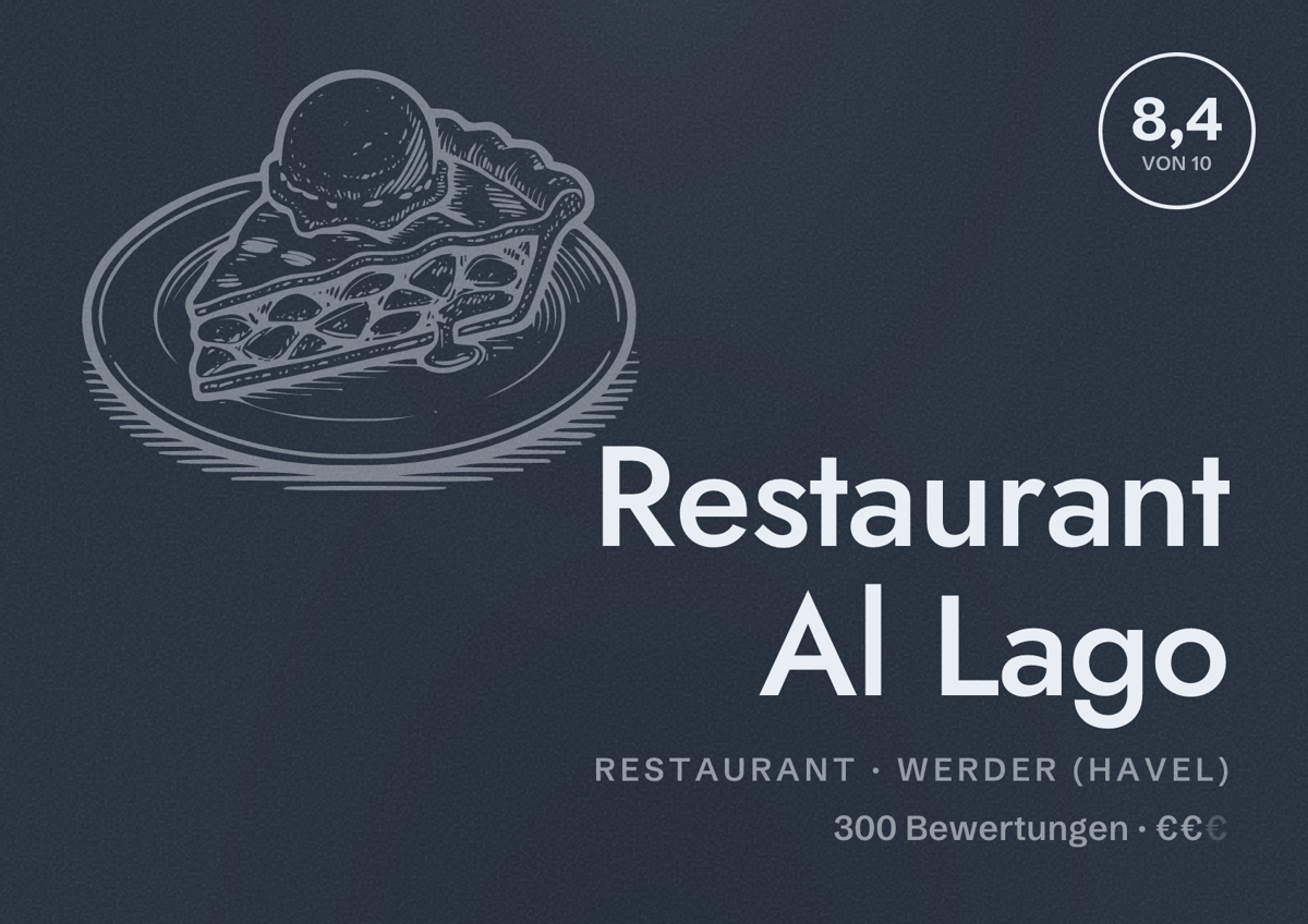 Illustriertes Poster von Restaurant Al Lago, Restaurant in Werder (Havel): Bewertung 8,4 von 10 aus 300 Bewertungen, Preisniveau €€