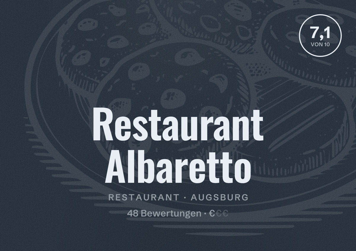 Illustriertes Poster von Restaurant Albaretto, Restaurant in Augsburg: Bewertung 7,1 von 10 aus 48 Bewertungen, Preisniveau €