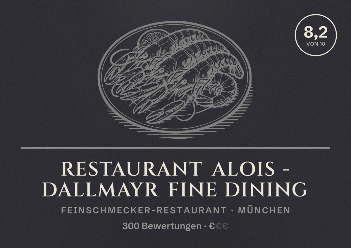 Illustriertes Poster von Restaurant Alois - Dallmayr Fine Dining, Feinschmecker-Restaurant in München: Bewertung 8,2 von 10 aus 300 Bewertungen, Preisniveau €