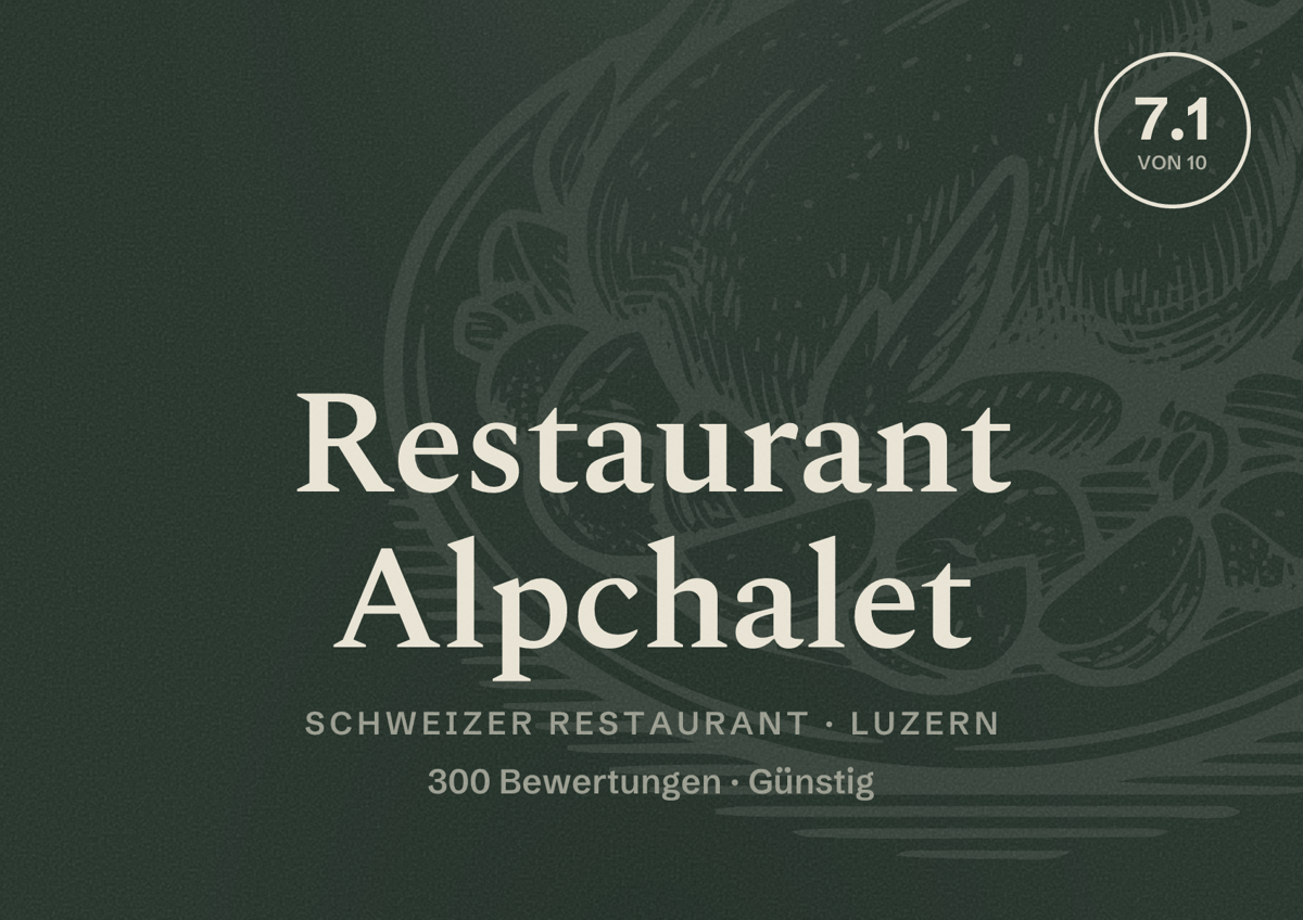 Illustriertes Poster von Restaurant Alpchalet, Schweizer Restaurant in Luzern: Bewertung 7.1 von 10 aus 300 Bewertungen, Preisniveau Günstig