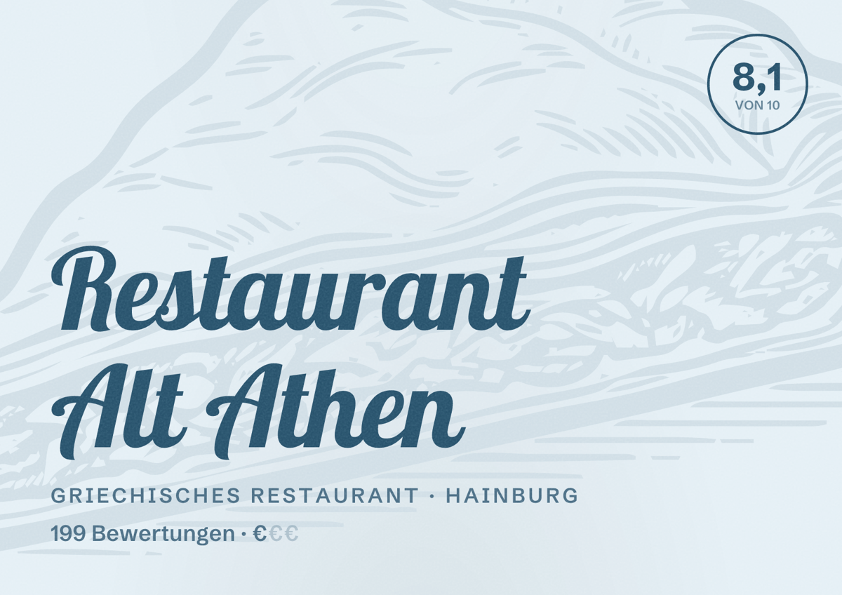 Illustriertes Poster von Restaurant Alt Athen, Griechisches Restaurant in Hainburg: Bewertung 8,1 von 10 aus 199 Bewertungen, Preisniveau €
