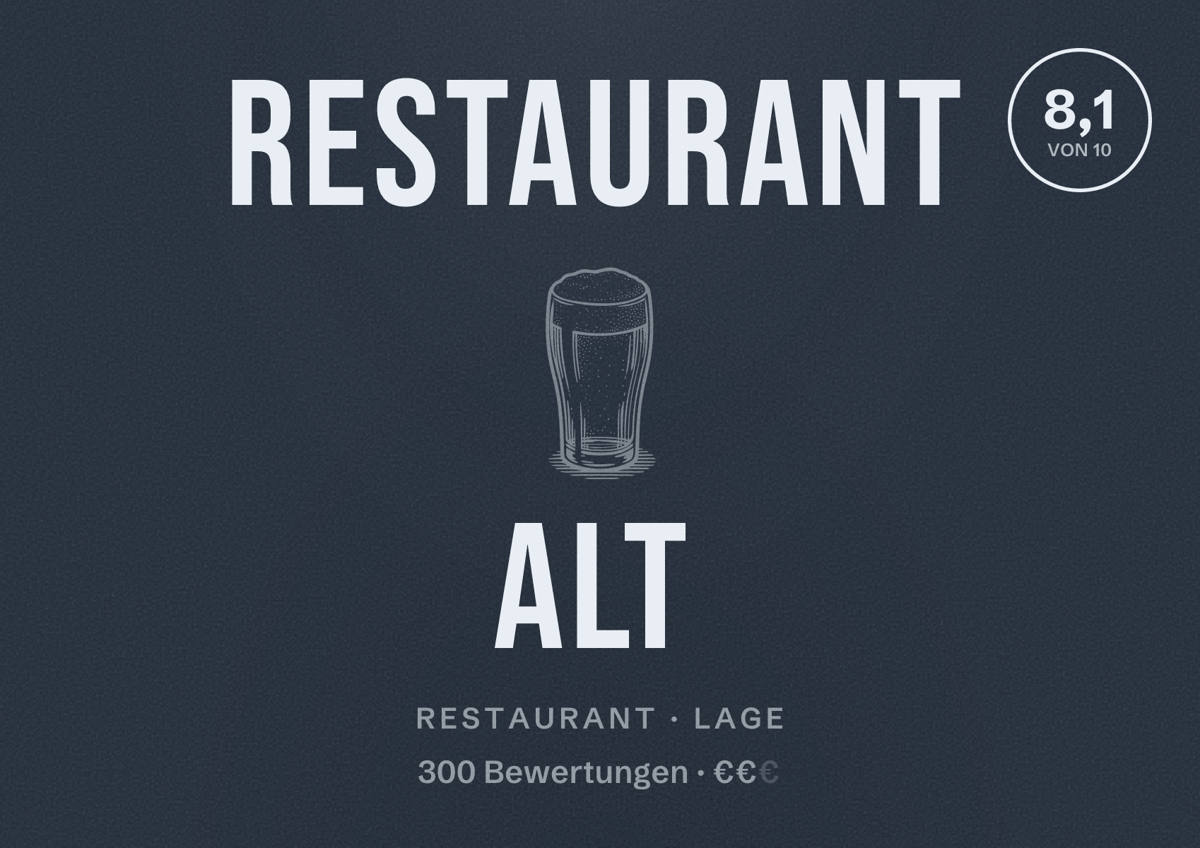 Illustriertes Poster von Restaurant Alt, Restaurant in Lage: Bewertung 8,1 von 10 aus 300 Bewertungen, Preisniveau €€