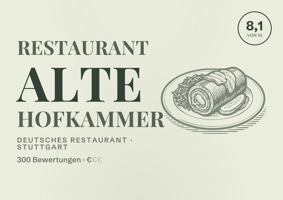 Illustriertes Poster von Restaurant Alte Hofkammer, Deutsches Restaurant in Stuttgart: Bewertung 8,1 von 10 aus 300 Bewertungen, Preisniveau €