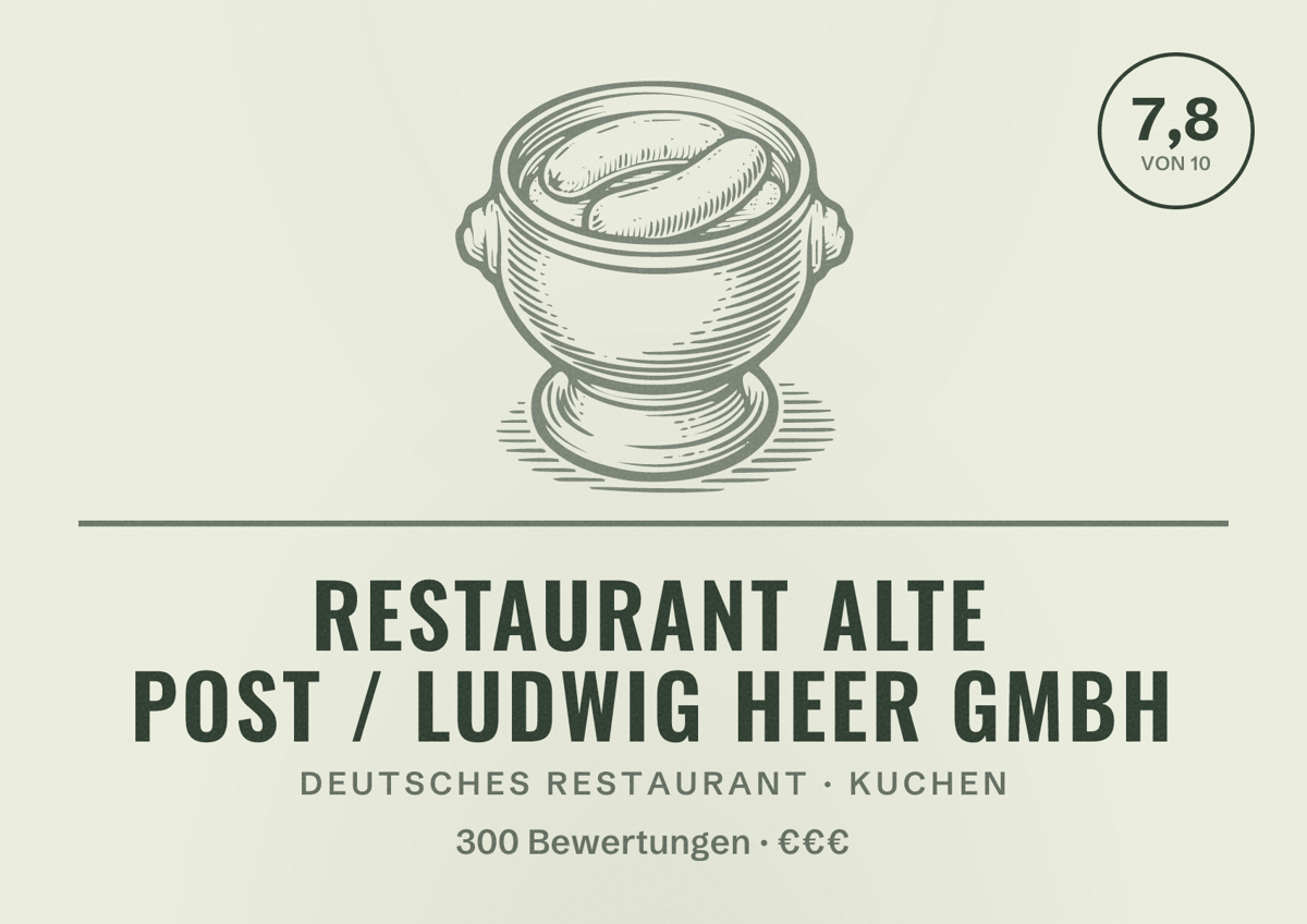 Illustriertes Poster von Restaurant alte Post / Ludwig Heer GmbH, Deutsches Restaurant in Kuchen: Bewertung 7,8 von 10 aus 300 Bewertungen, Preisniveau €€€