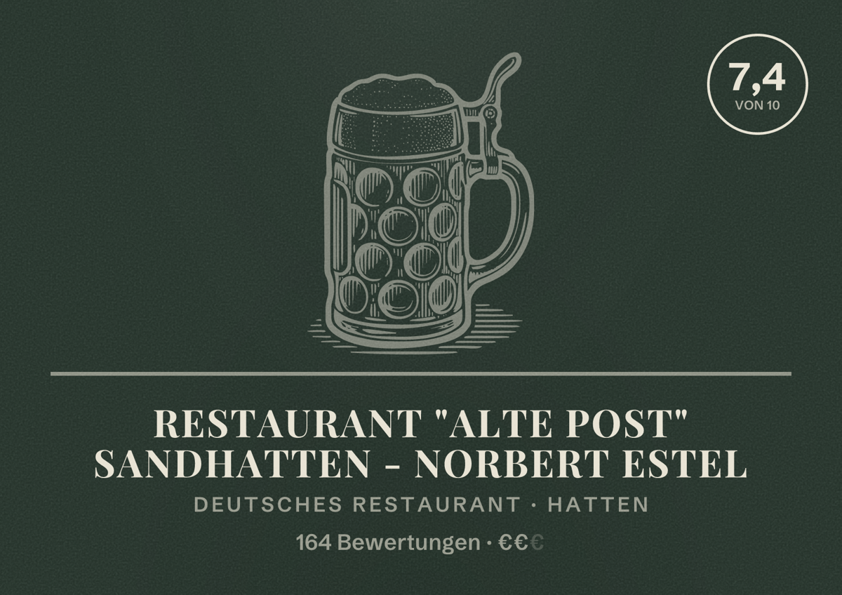 Illustriertes Poster von Restaurant "Alte Post" Sandhatten - Norbert Estel, Deutsches Restaurant in Hatten: Bewertung 7,4 von 10 aus 164 Bewertungen, Preisniveau €€