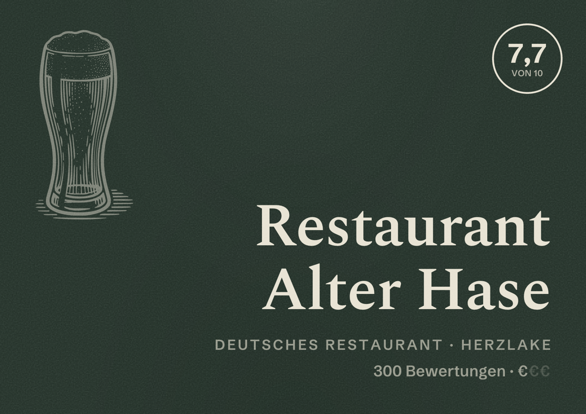 Illustriertes Poster von Restaurant Alter Hase, Deutsches Restaurant in Herzlake: Bewertung 7,7 von 10 aus 300 Bewertungen, Preisniveau €