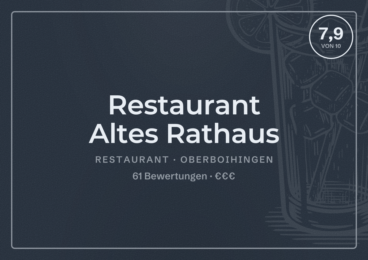 Illustriertes Poster von Restaurant Altes Rathaus, Restaurant in Oberboihingen: Bewertung 7,9 von 10 aus 61 Bewertungen, Preisniveau €€€
