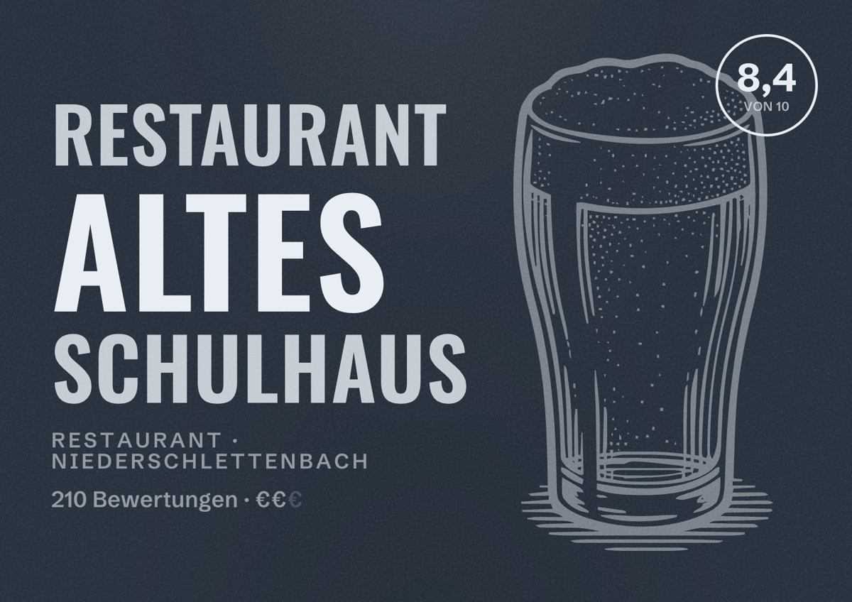 Illustriertes Poster von Restaurant Altes Schulhaus, Restaurant in Niederschlettenbach: Bewertung 8,4 von 10 aus 210 Bewertungen, Preisniveau €€