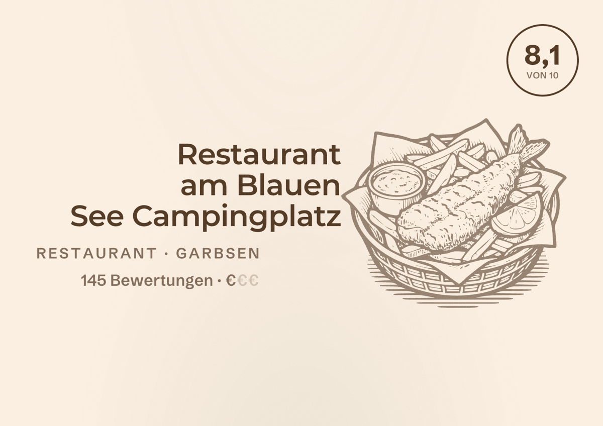 Illustriertes Poster von Restaurant am Blauen See Campingplatz, Restaurant in Garbsen: Bewertung 8,1 von 10 aus 145 Bewertungen, Preisniveau €
