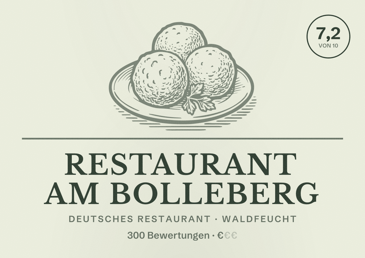 Illustriertes Poster von Restaurant Am Bolleberg, Deutsches Restaurant in Waldfeucht: Bewertung 7,2 von 10 aus 300 Bewertungen, Preisniveau €