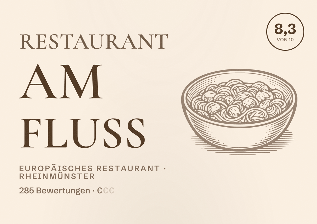 Illustriertes Poster von Restaurant am Fluss, Europäisches Restaurant in Rheinmünster: Bewertung 8,3 von 10 aus 285 Bewertungen, Preisniveau €