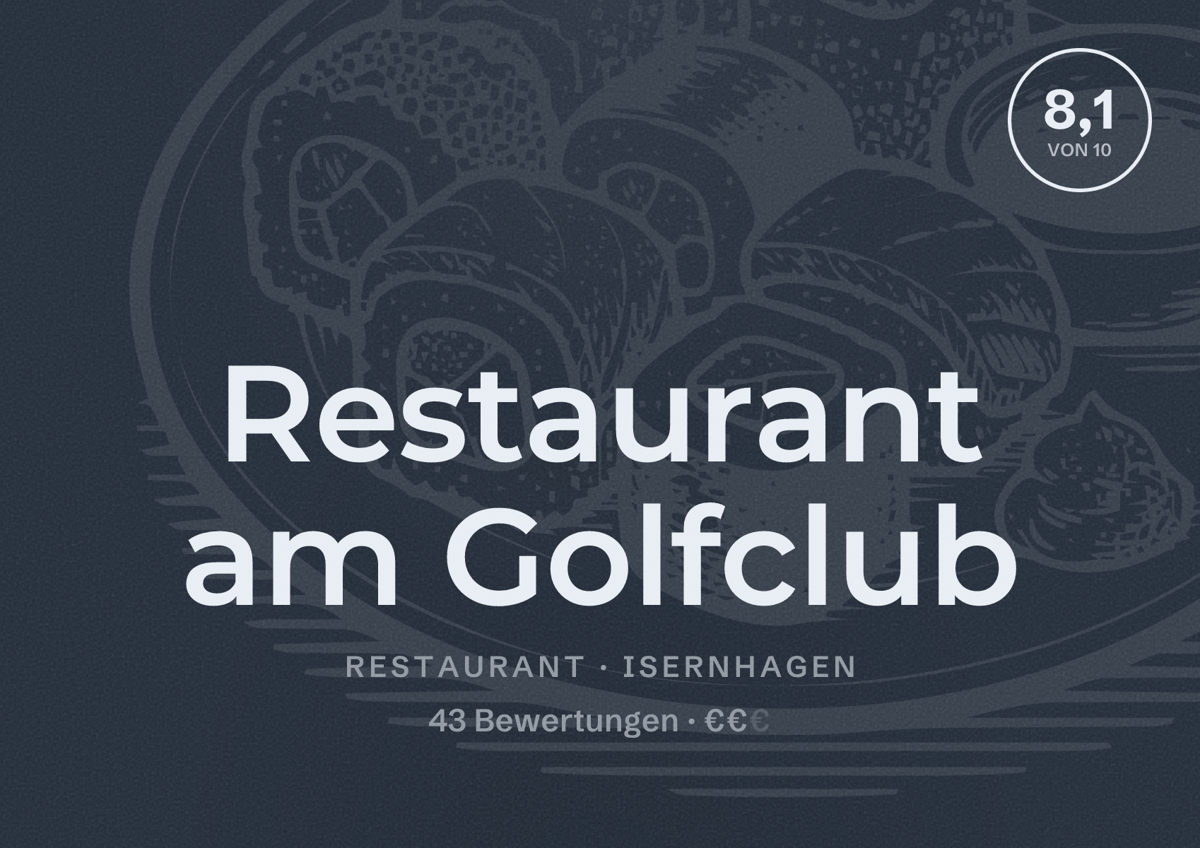Illustriertes Poster von Restaurant am Golfclub, Restaurant in Isernhagen: Bewertung 8,1 von 10 aus 43 Bewertungen, Preisniveau €€