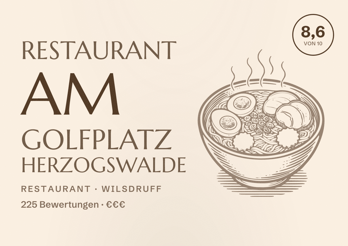 Illustriertes Poster von Restaurant am Golfplatz Herzogswalde, Restaurant in Wilsdruff: Bewertung 8,6 von 10 aus 225 Bewertungen, Preisniveau €€€