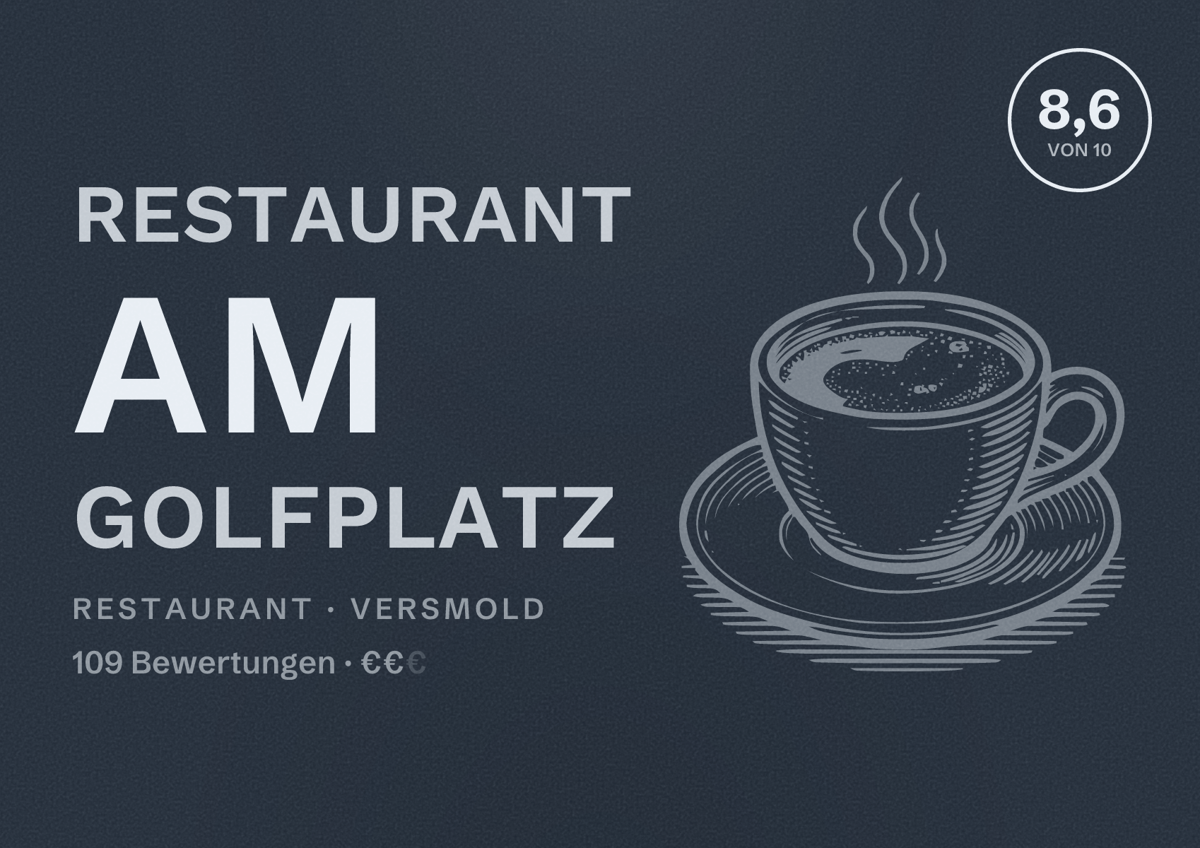 Illustriertes Poster von Restaurant am Golfplatz, Restaurant in Versmold: Bewertung 8,6 von 10 aus 109 Bewertungen, Preisniveau €€