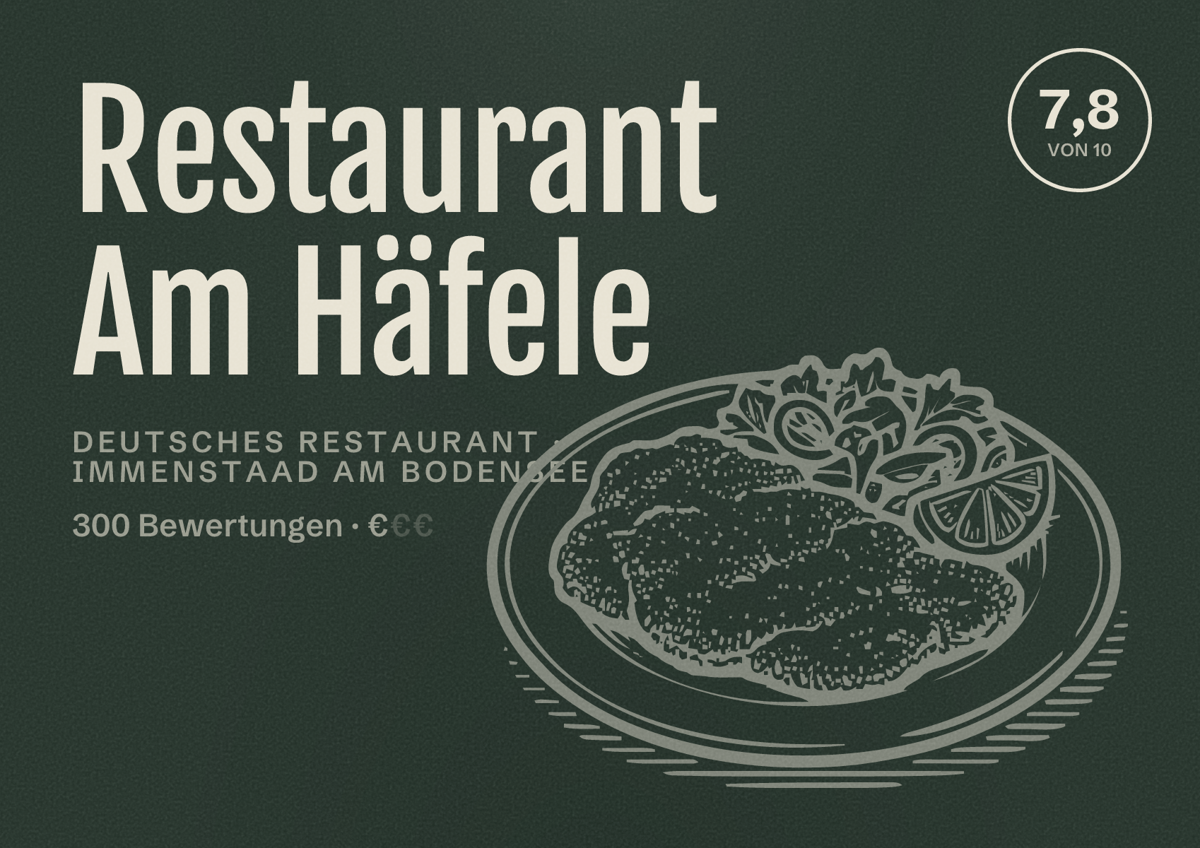 Illustriertes Poster von Restaurant Am Häfele, Deutsches Restaurant in Immenstaad am Bodensee: Bewertung 7,8 von 10 aus 300 Bewertungen, Preisniveau €