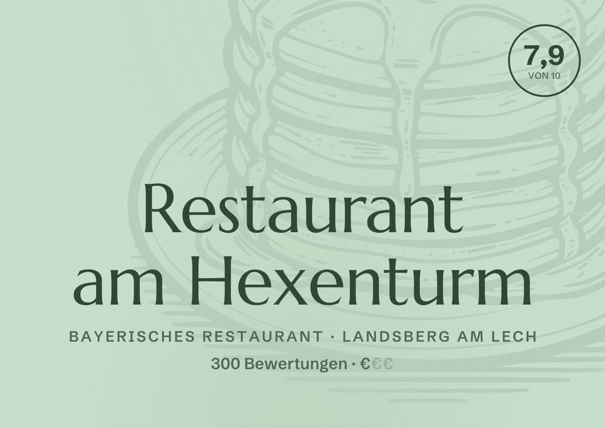 Illustriertes Poster von Restaurant am Hexenturm, Bayerisches Restaurant in Landsberg am Lech: Bewertung 7,9 von 10 aus 300 Bewertungen, Preisniveau €