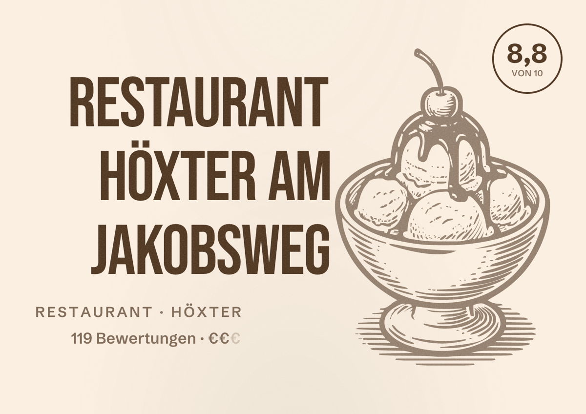 Illustriertes Poster von Restaurant Höxter Am Jakobsweg, Restaurant in Höxter: Bewertung 8,8 von 10 aus 119 Bewertungen, Preisniveau €€