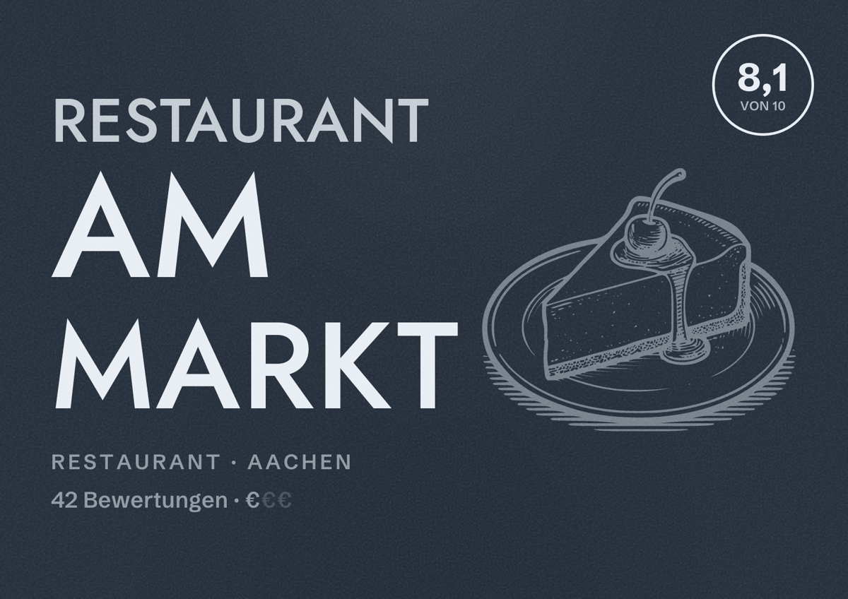 Illustriertes Poster von Restaurant Am Markt, Restaurant in Aachen: Bewertung 8,1 von 10 aus 42 Bewertungen, Preisniveau €