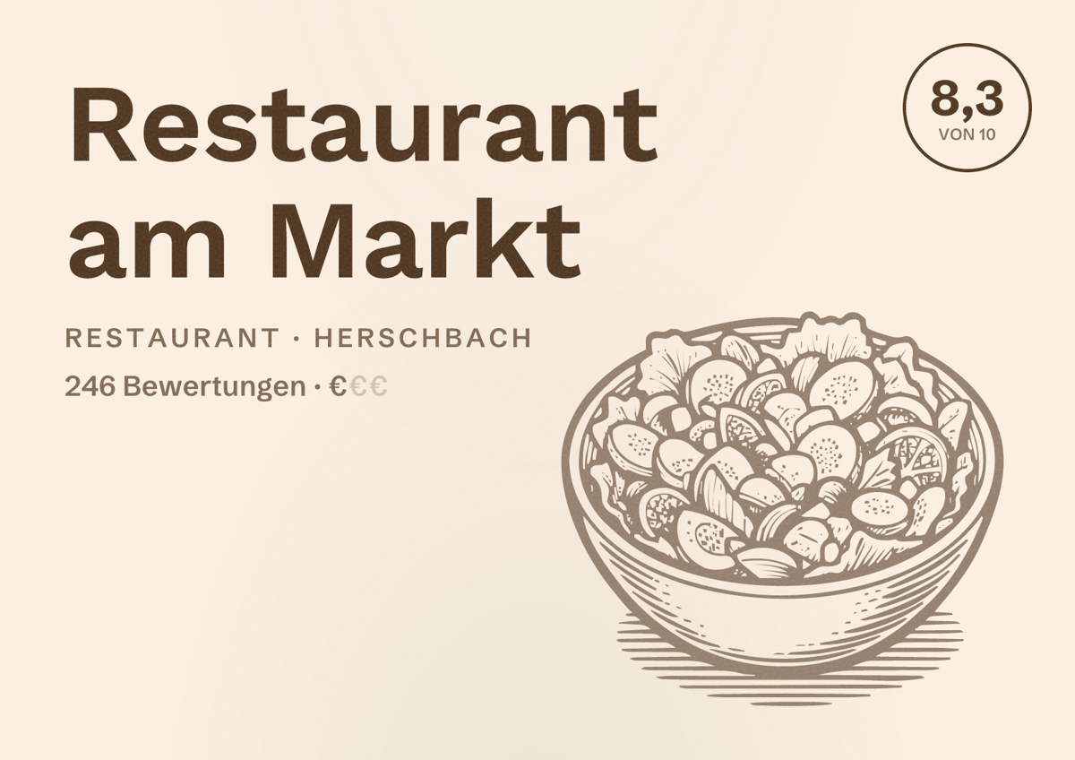 Illustriertes Poster von Restaurant am Markt, Restaurant in Herschbach: Bewertung 8,3 von 10 aus 246 Bewertungen, Preisniveau €