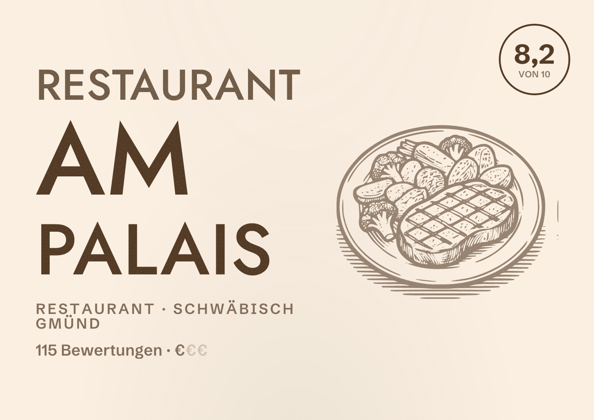 Illustriertes Poster von Restaurant Am Palais, Restaurant in Schwäbisch Gmünd: Bewertung 8,2 von 10 aus 115 Bewertungen, Preisniveau €