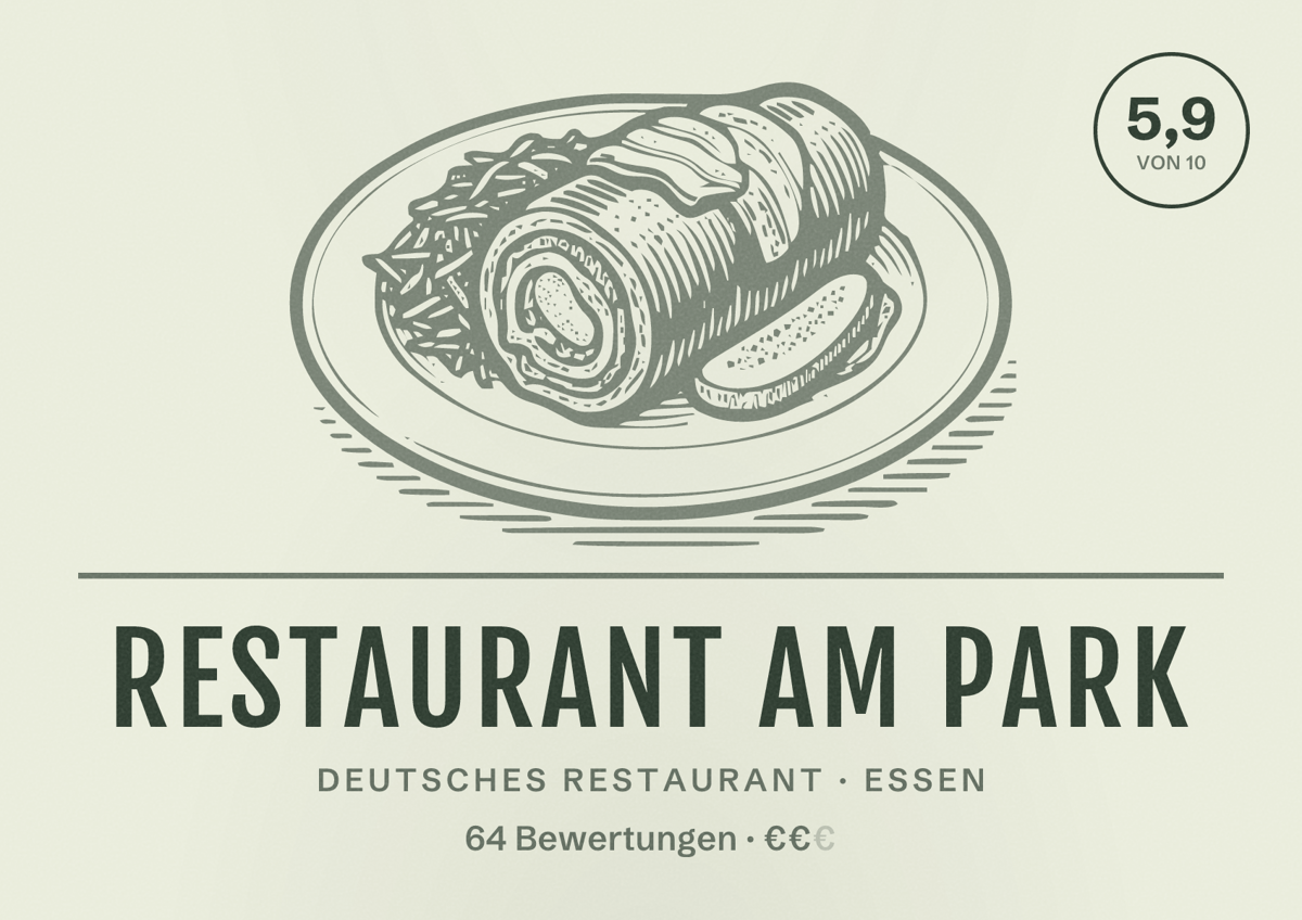 Illustriertes Poster von Restaurant am Park, Deutsches Restaurant in Essen: Bewertung 5,9 von 10 aus 64 Bewertungen, Preisniveau €€