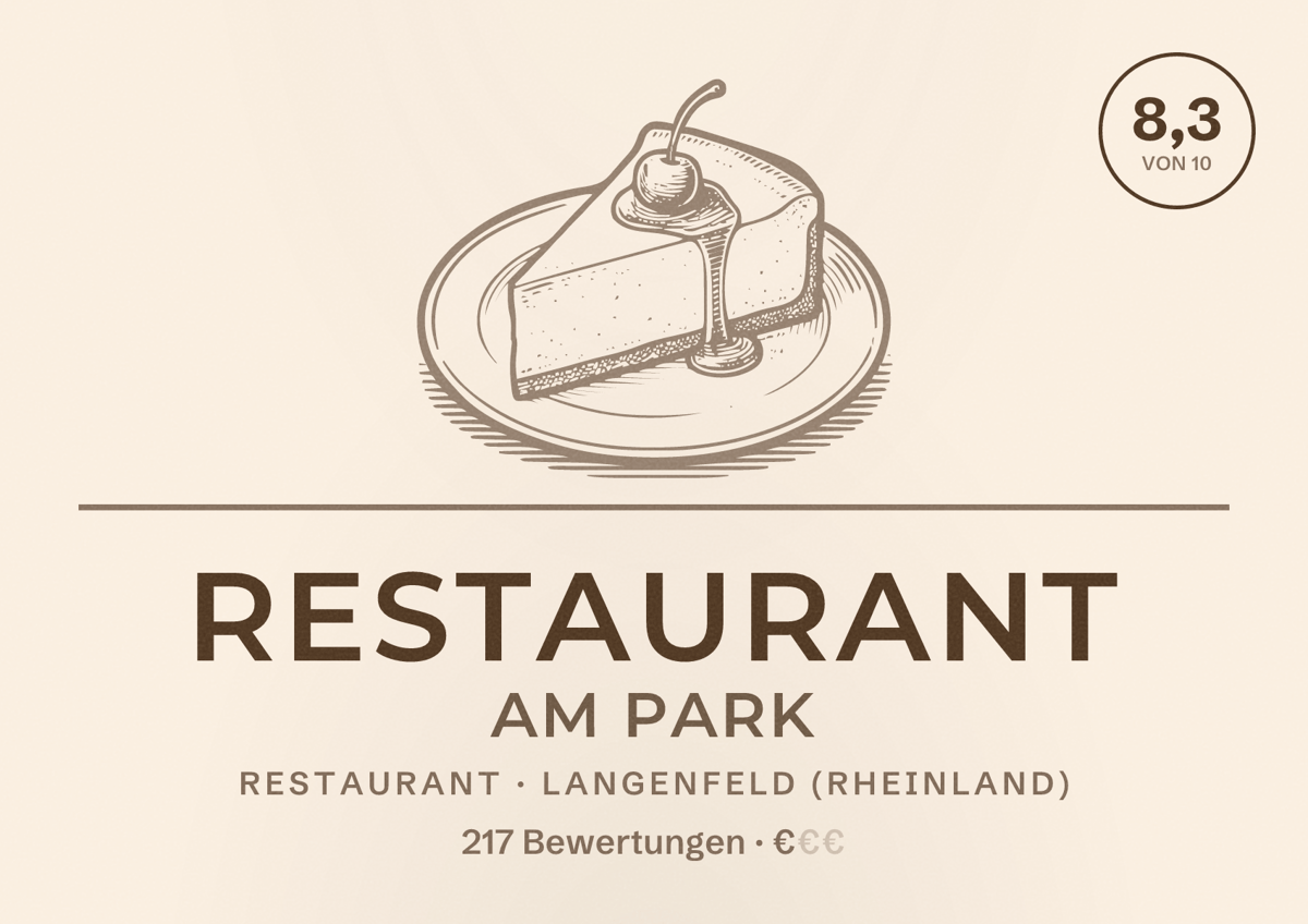 Illustriertes Poster von Restaurant Am Park, Restaurant in Langenfeld (Rheinland): Bewertung 8,3 von 10 aus 217 Bewertungen, Preisniveau €