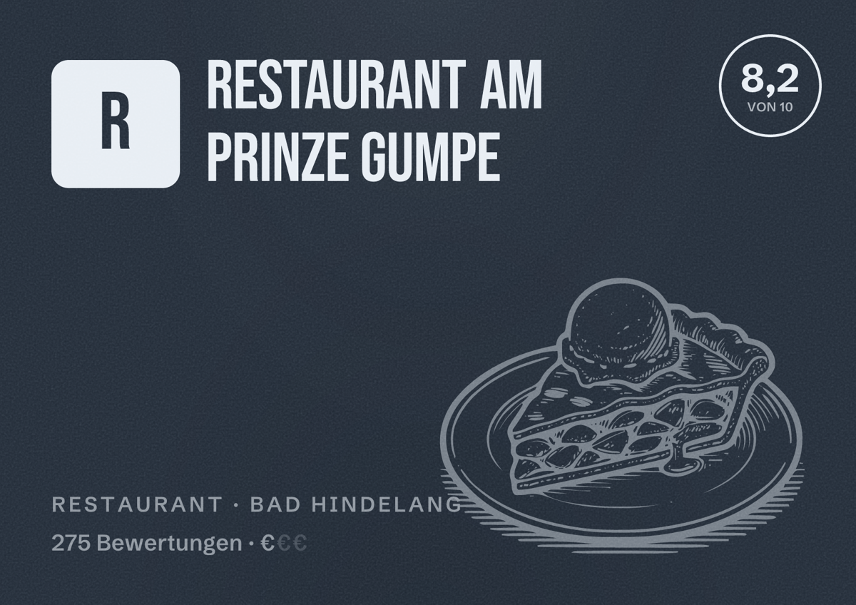 Illustriertes Poster von Restaurant am Prinze Gumpe, Restaurant in Bad Hindelang: Bewertung 8,2 von 10 aus 275 Bewertungen, Preisniveau €