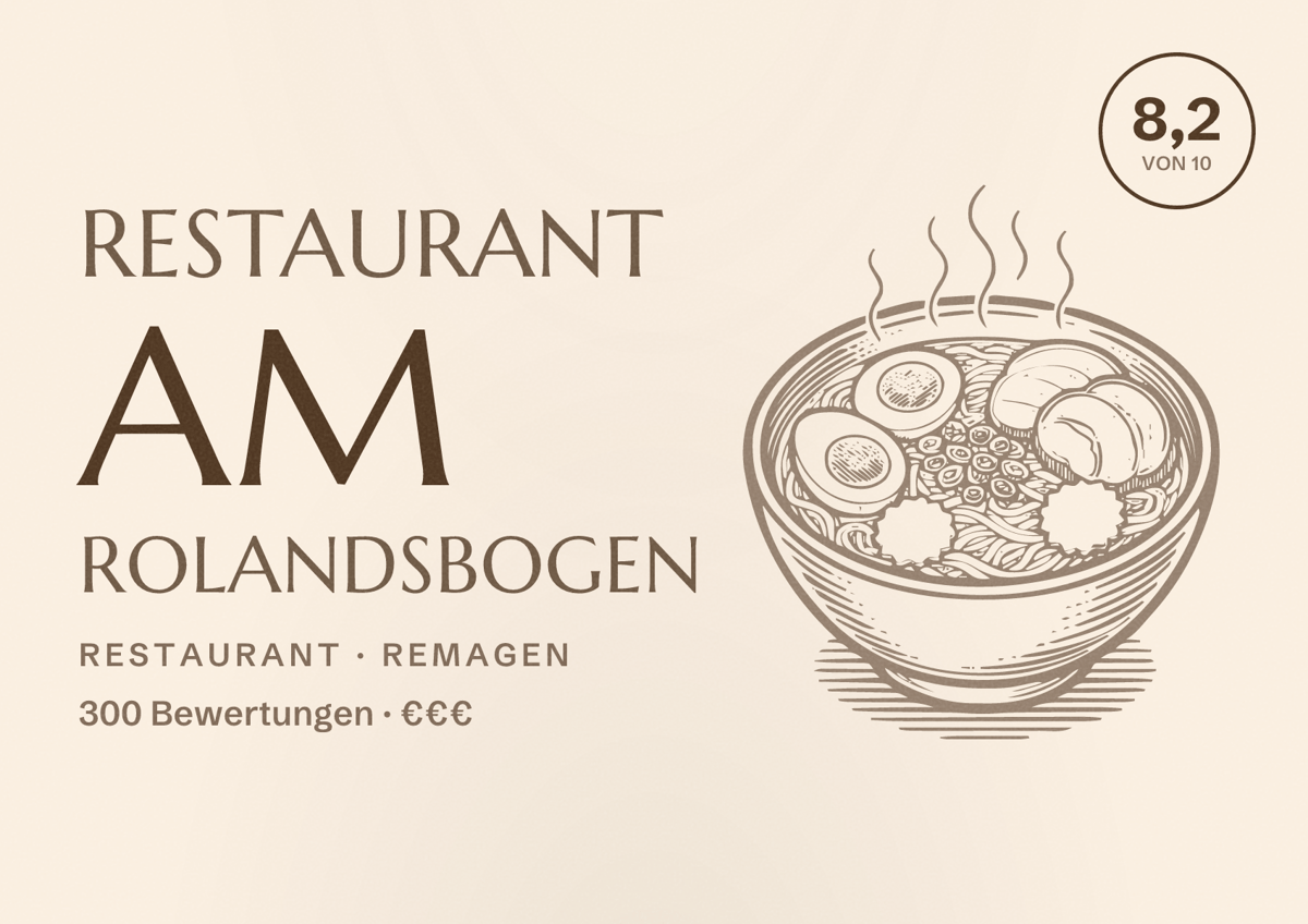 Illustriertes Poster von Restaurant am Rolandsbogen, Restaurant in Remagen: Bewertung 8,2 von 10 aus 300 Bewertungen, Preisniveau €€€