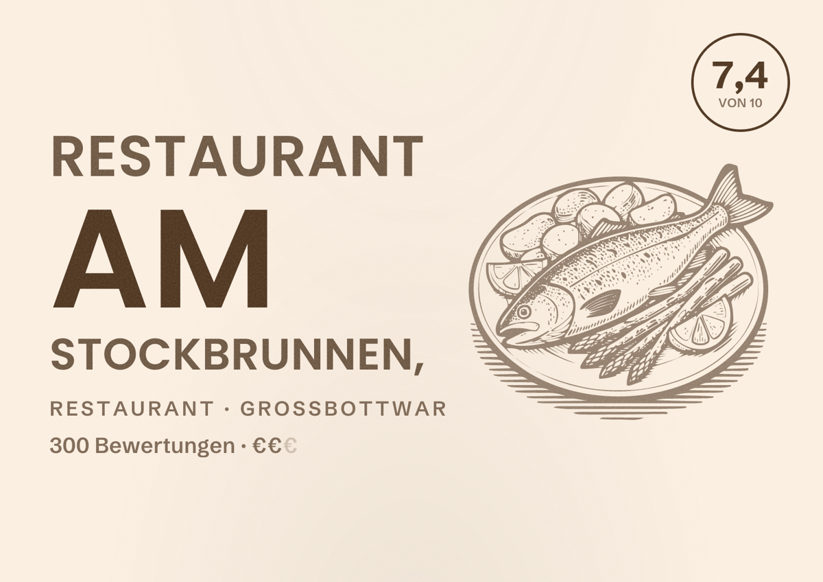 Illustriertes Poster von Restaurant Am Stockbrunnen,, Restaurant in Großbottwar: Bewertung 7,4 von 10 aus 300 Bewertungen, Preisniveau €€