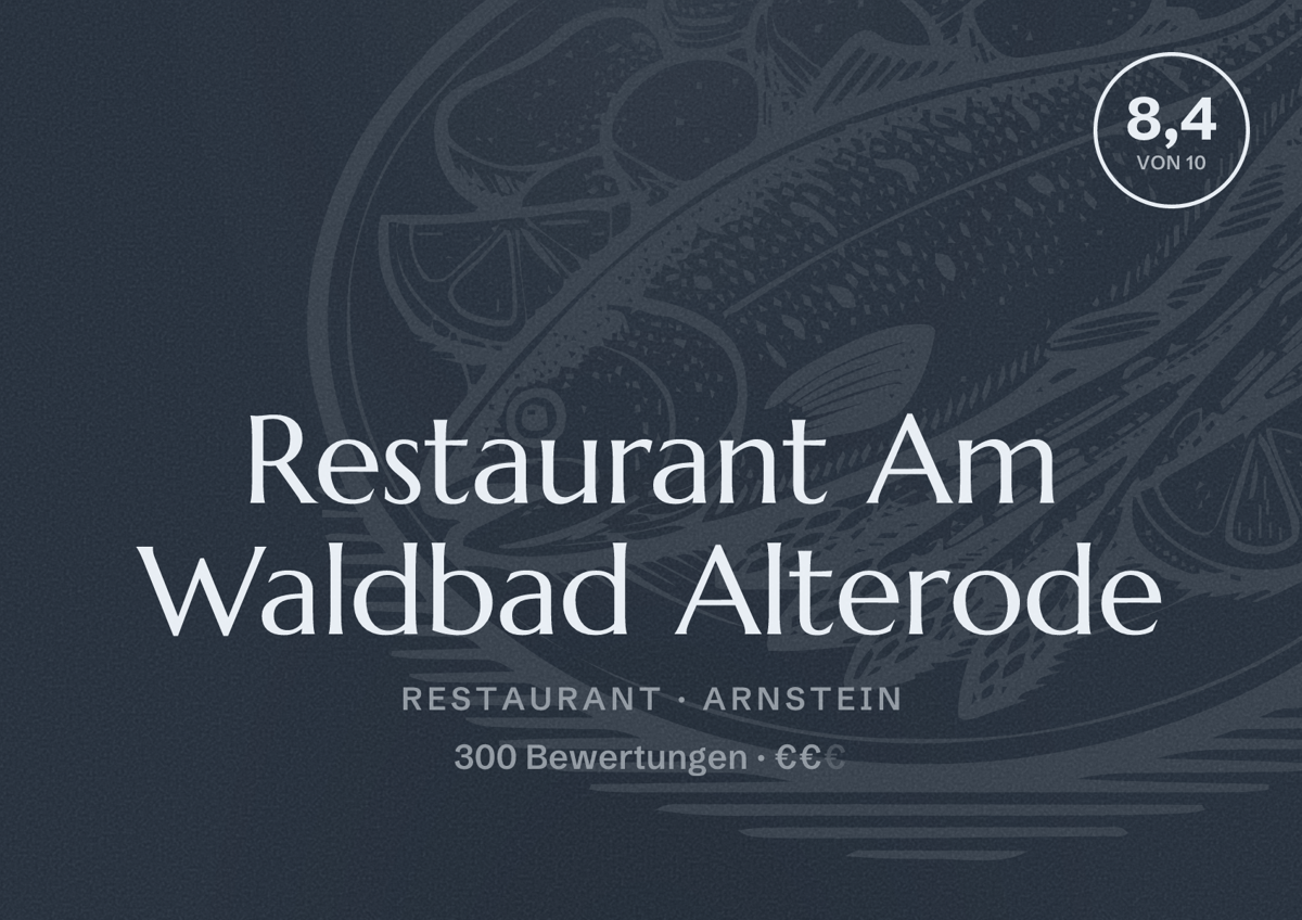 Illustriertes Poster von Restaurant Am Waldbad Alterode, Restaurant in Arnstein: Bewertung 8,4 von 10 aus 300 Bewertungen, Preisniveau €€