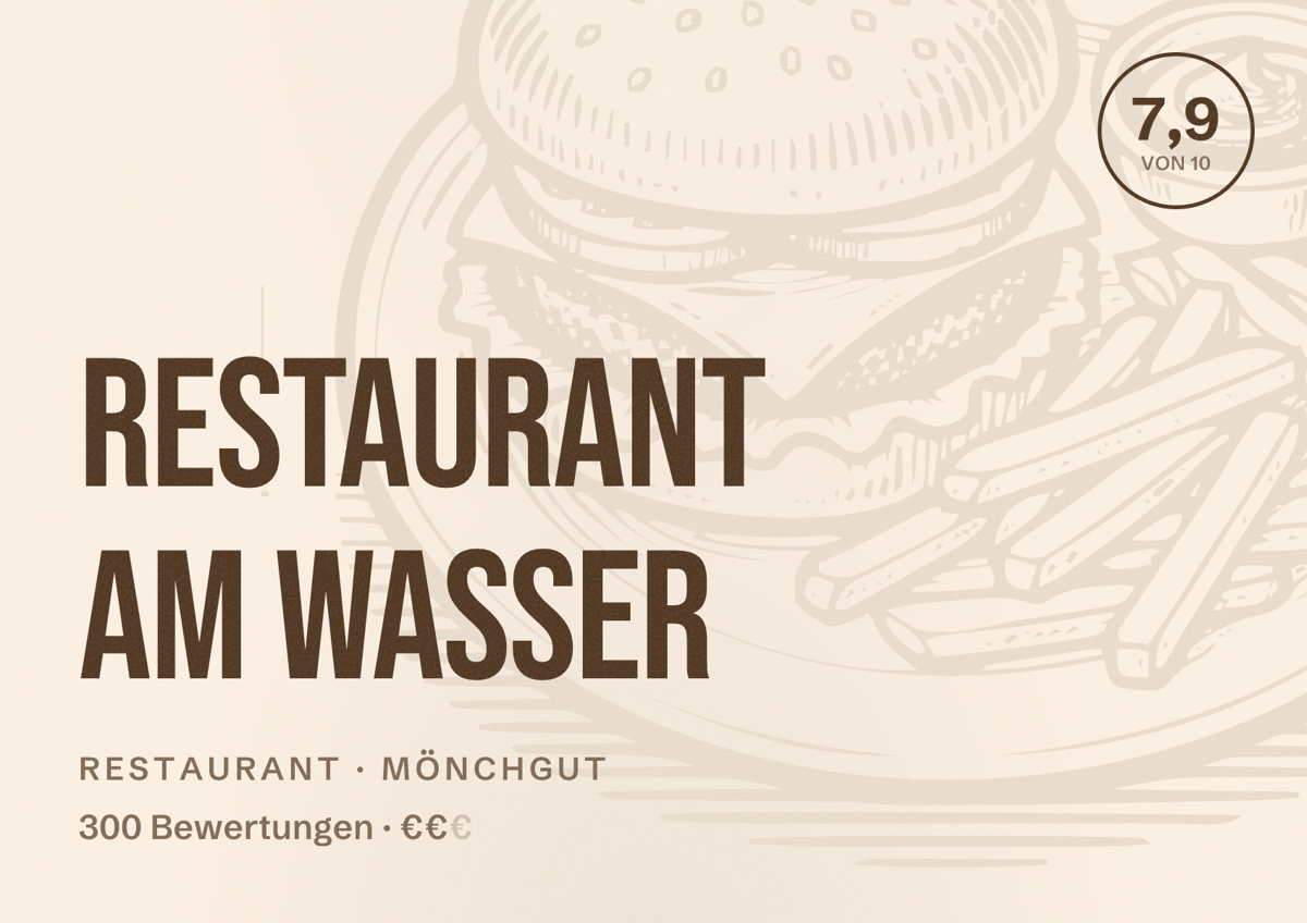 Illustriertes Poster von Restaurant Am Wasser, Restaurant in Mönchgut: Bewertung 7,9 von 10 aus 300 Bewertungen, Preisniveau €€