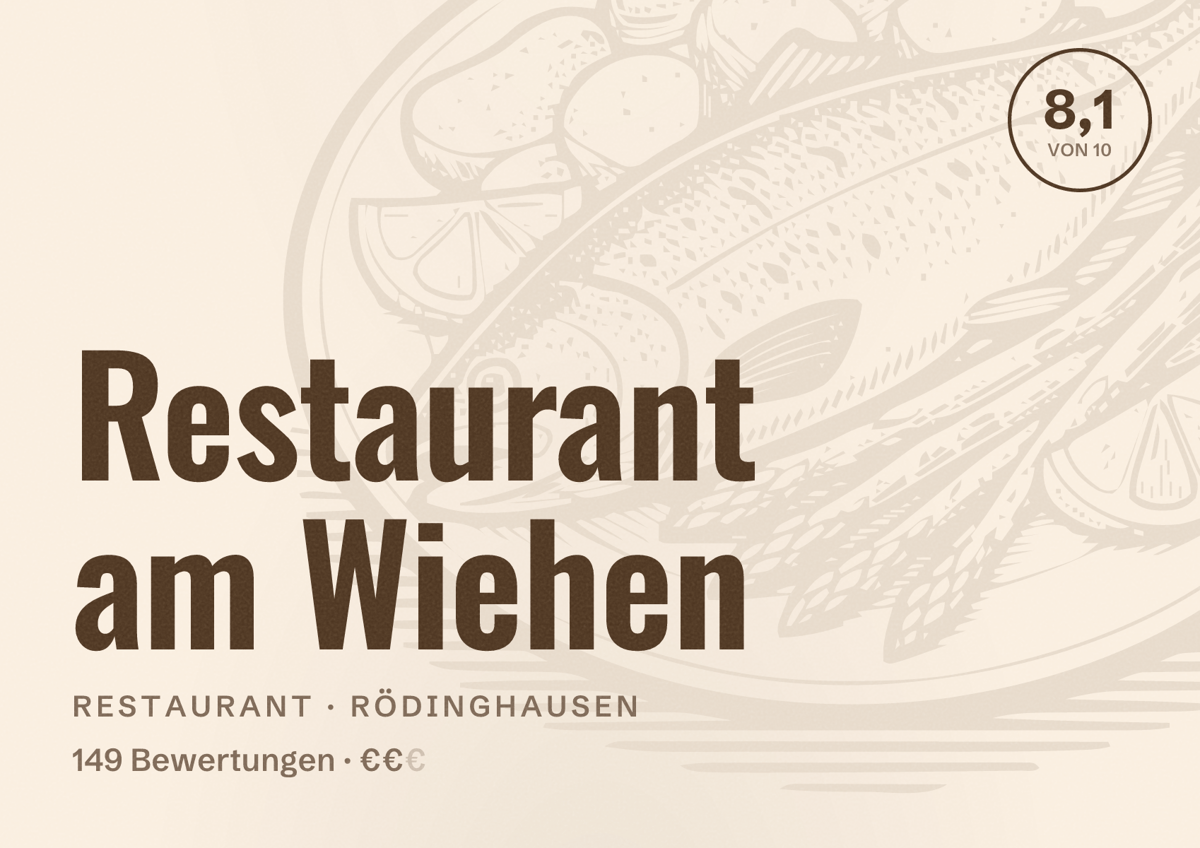 Illustriertes Poster von Restaurant am Wiehen, Restaurant in Rödinghausen: Bewertung 8,1 von 10 aus 149 Bewertungen, Preisniveau €€