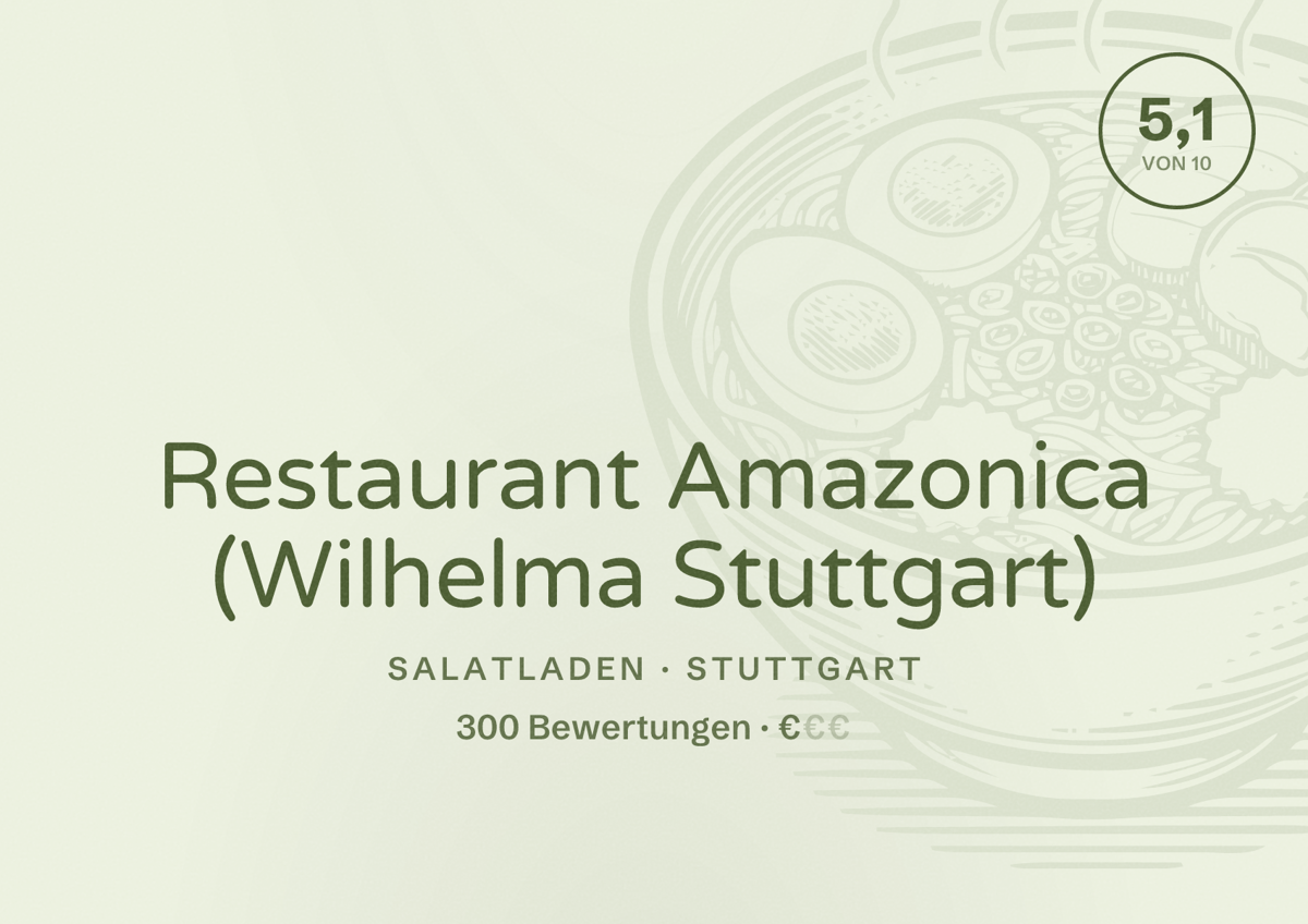 Illustriertes Poster von Restaurant Amazonica (Wilhelma Stuttgart), Salatladen in Stuttgart: Bewertung 5,1 von 10 aus 300 Bewertungen, Preisniveau €