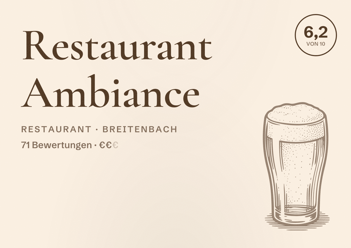Illustriertes Poster von Restaurant Ambiance, Restaurant in Breitenbach: Bewertung 6,2 von 10 aus 71 Bewertungen, Preisniveau €€
